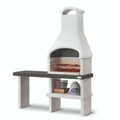 Orlando Masonry BBQ Grill - Wood or Charcoal Fired in grey and White