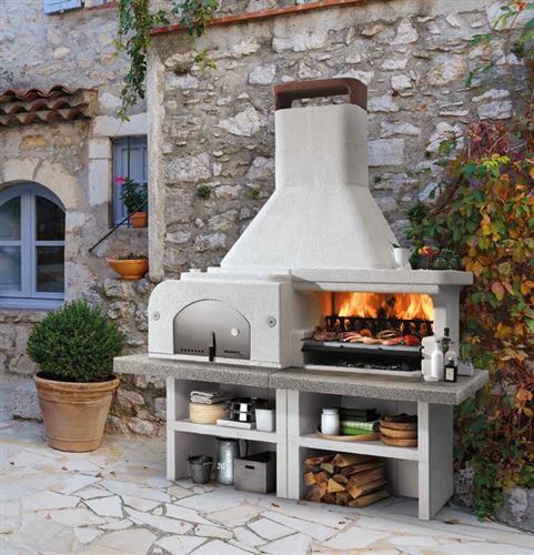 Gargano 3 Masonry Barbecue with Wood Fired Oven and Grey Worktop