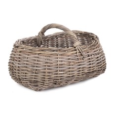 Grey Rattan Market Basket  - Side View