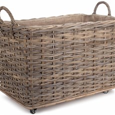 Large Wheeled Rattan Log Basket  - Versatile and Stylish Storage Solution
