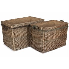 Set of 2 Rectangular Rope-Handled Log Baskets