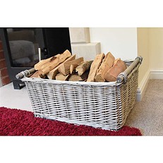 Callow Wicker Log Basket  Antique Wash Wooden Handled Basket