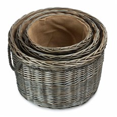 Set of 3 Antique Wash Round Storage Baskets - Nested