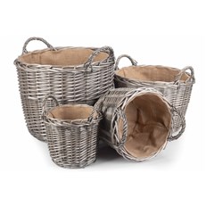 Set of 4 Round Lined Wicker Log Baskets 