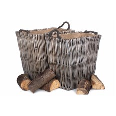 Set of 2 Rectangular Grey Log Baskets - Logs
