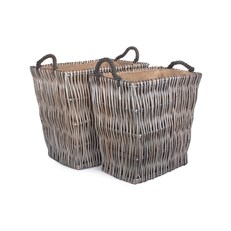 Set of 2 Rectangular Grey Log Baskets - Loop Handles