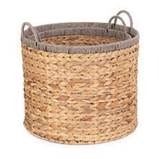 Set of 2 Round Hyacinth Storage Baskets Grey Rope Border