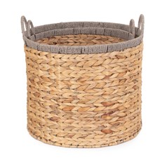 Set of 2 Round Storage Baskets Grey Rope Border